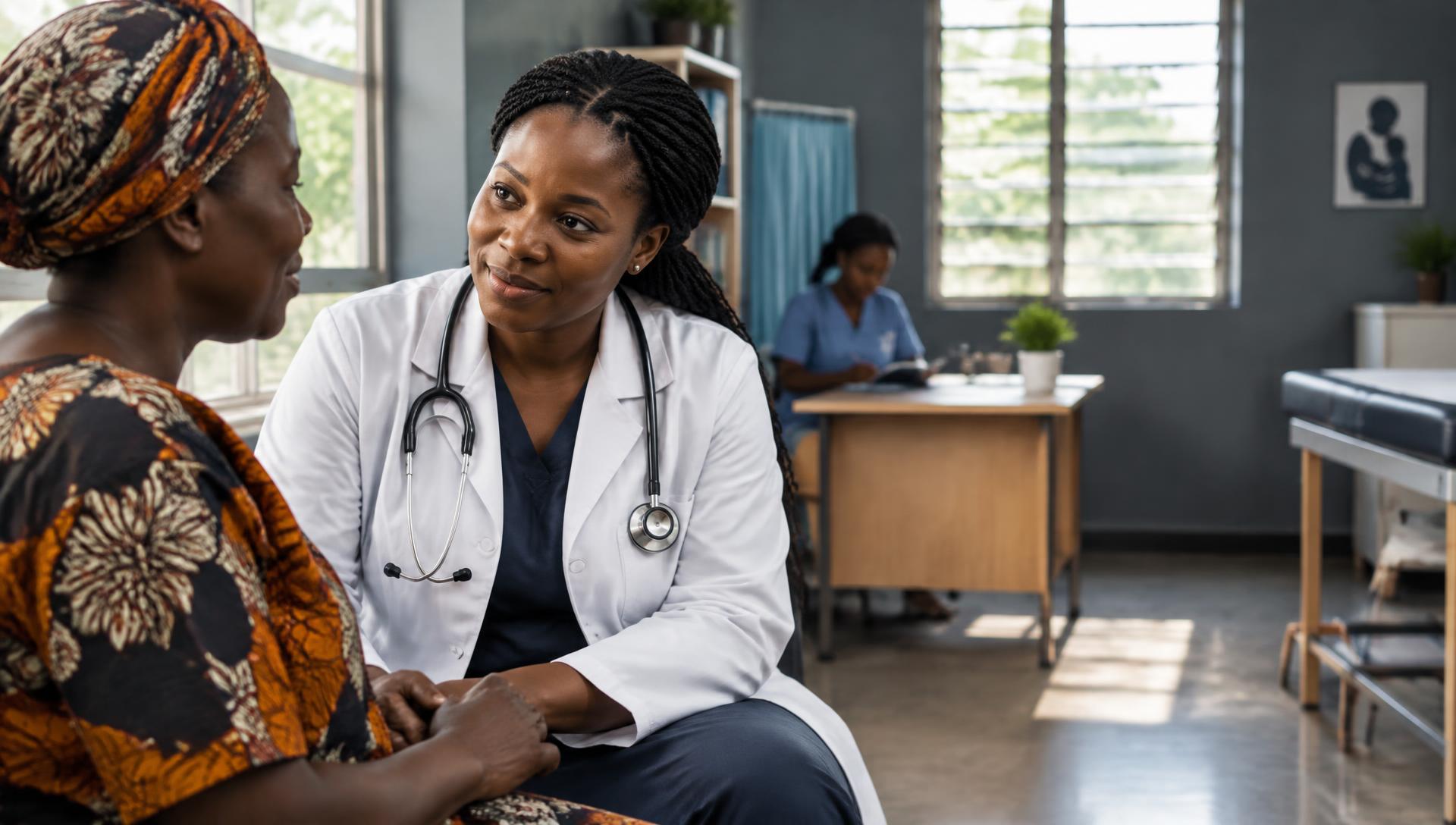 Illustrative image of a female healthcare professional talking with a patient