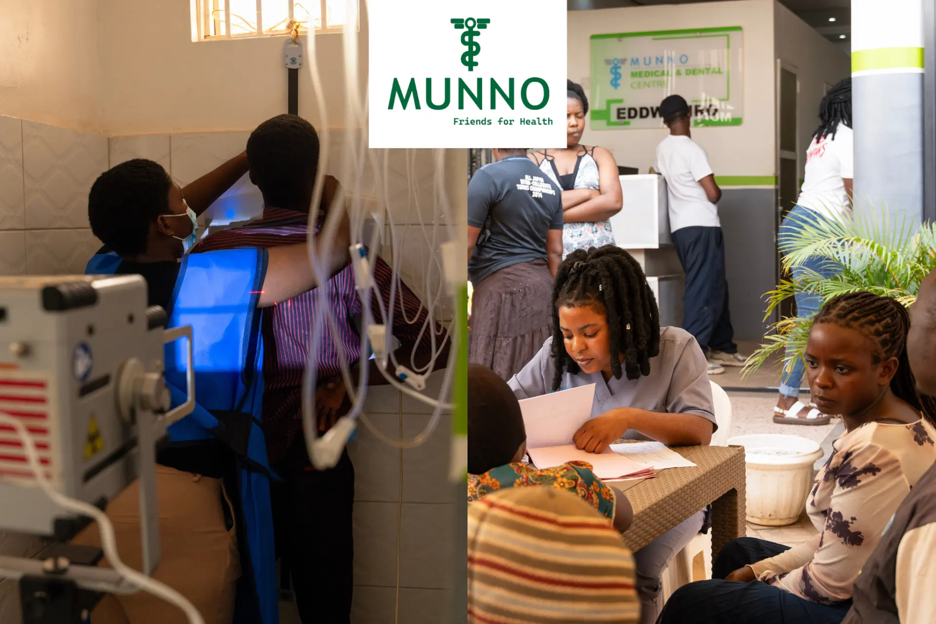 Munno Health photographs showing clinic care and conversations with patients
